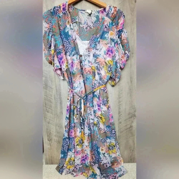 Anthropologie Akemi+Kin Valencia Sheer Multicolor Floral Boho Ruched Sleeves XS - Picture 6 of 16